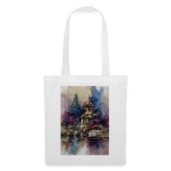 Aquarellgarten der blauen Pagode - Stoffbeutel - Weiß - Vorne