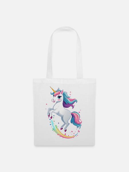 Süßes Einhorn auf Regenbogen - Stoffbeutel - Weiß