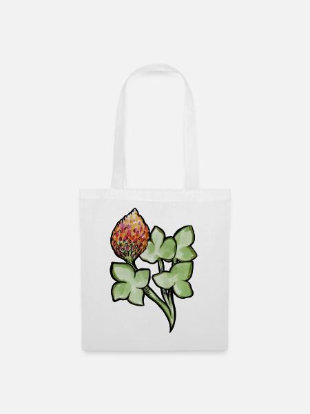 Aquarell Protea mit Kleeblättern - Stoffbeutel - Weiß