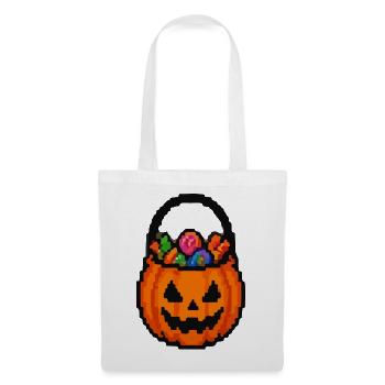Halloween Kürbis mit Blumenkorb - Stoffbeutel - Weiß - Vorne