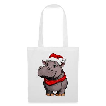 Nilpferde Weihnachten / Weihnachtsmann Hippo - Stoffbeutel - Weiß - Vorne
