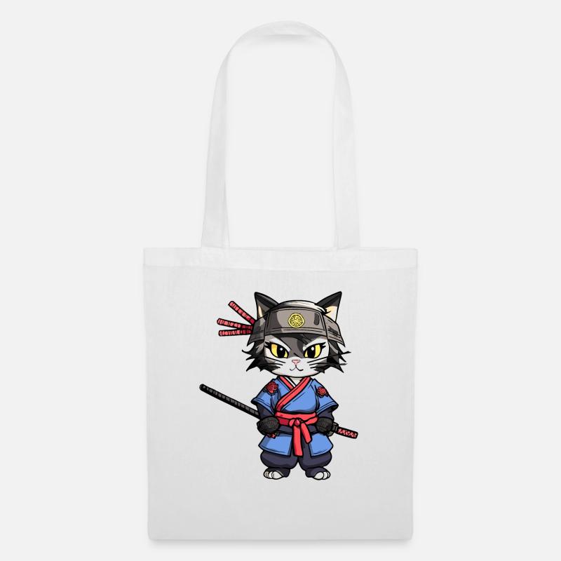Samurai-Katze #24 - Stoffbeutel - Weiß