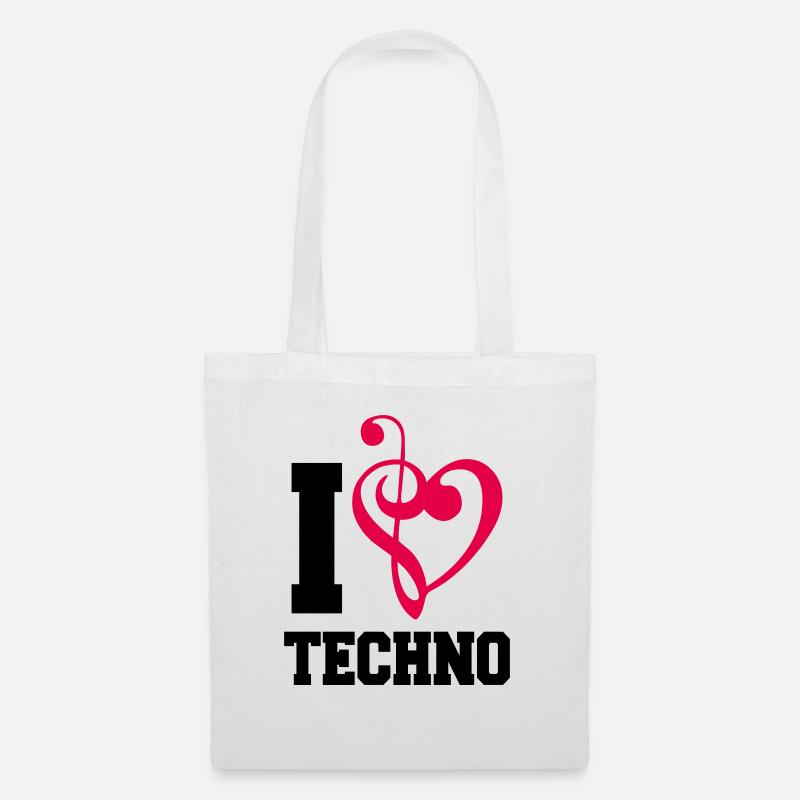 I Love Techno Musik Musiknote Liebe Herz Bass Note - Stoffbeutel - Weiß