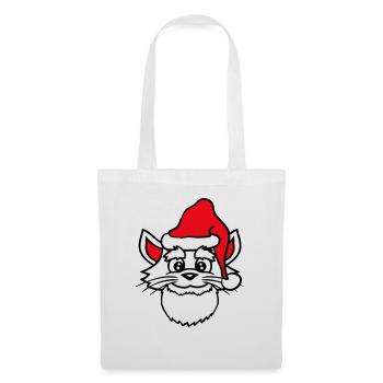 Chat du Père Noël Tête de chapeau de Noël d’hiver - Sac en tissu - blanc - Devant