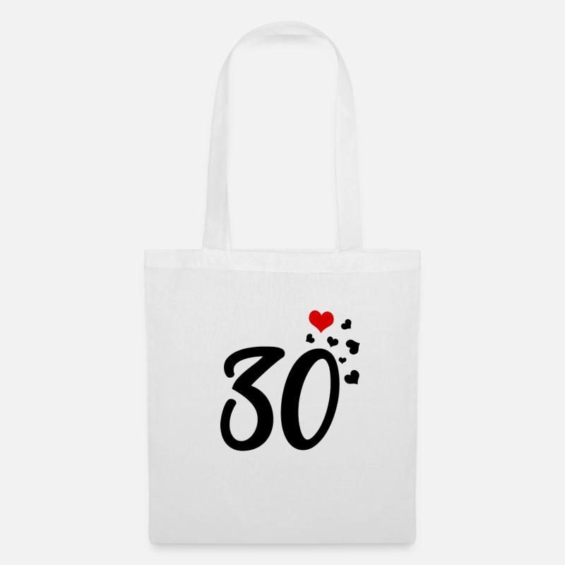 30 Herzen 30. Geburtstag Jubiläum - Stoffbeutel - Weiß