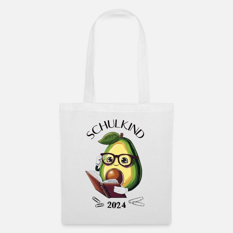 Avocado Bücherwurm - Schulkind 2024 - Stoffbeutel - Weiß