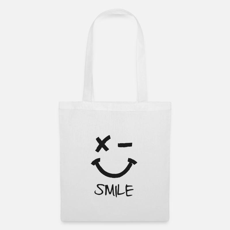 Smile Lachen Smiley Geschenkidee - Stoffbeutel - Weiß