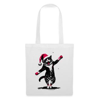 Chat dansant dans la neige avec le chapeau du Père Noël - Sac en tissu - blanc - Devant