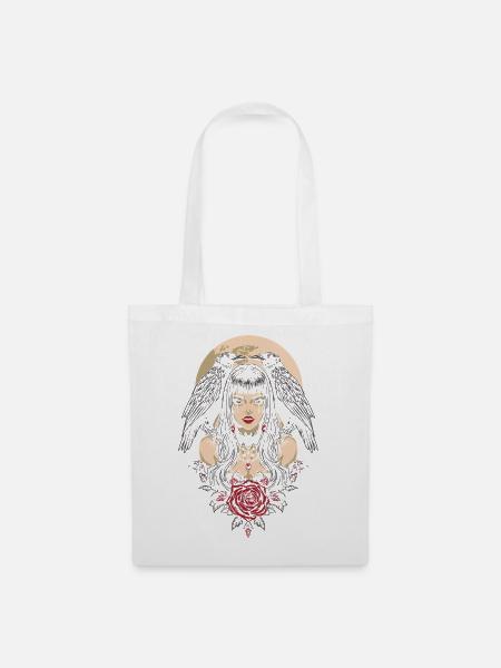 Gothic Mädchen mit Krähen Geschenk - Stoffbeutel - Weiß