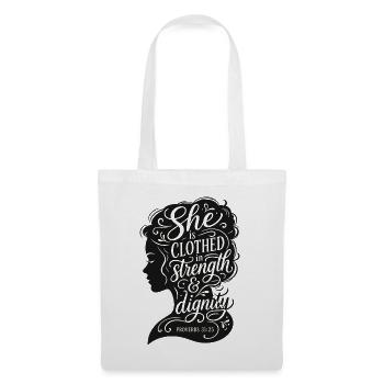 Femme de force et de dignité - Proverbes 31:25 - Sac en tissu - blanc - Devant