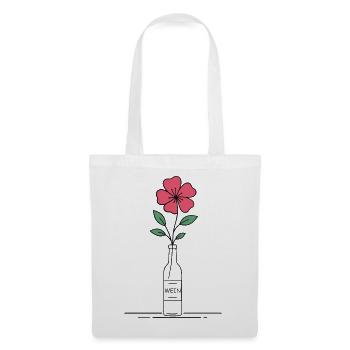 Blume rosa in Weinflasche - Stoffbeutel - Weiß - Vorne