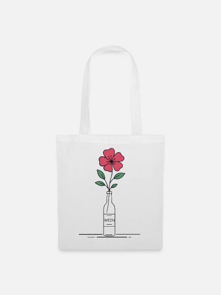Blume rosa in Weinflasche - Stoffbeutel - Weiß