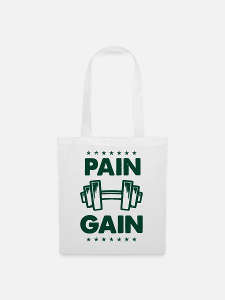 hantel_pain_gain - Stoffbeutel - Weiß