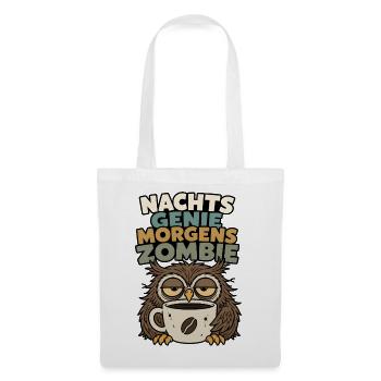 Nachts Genie morgens Zombie müde Eule Design - Stoffbeutel - Weiß - Vorne