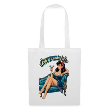 Rockabella Pin-Up: Life is wonderful Retro - Stoffbeutel - Weiß - Vorne