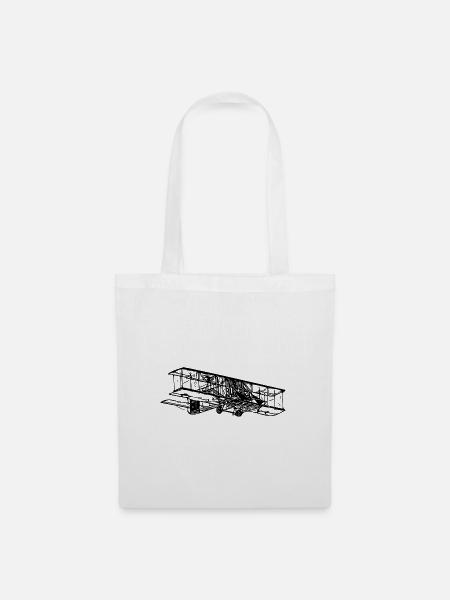Fliegende Vintage Doppeldecker Kiste Illustration - Stoffbeutel - Weiß
