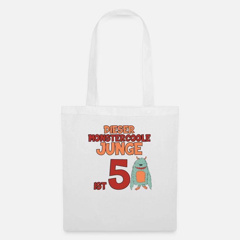 Junge 5 Jahre Geburtstag Geschenk monster cool - Stoffbeutel - Weiß