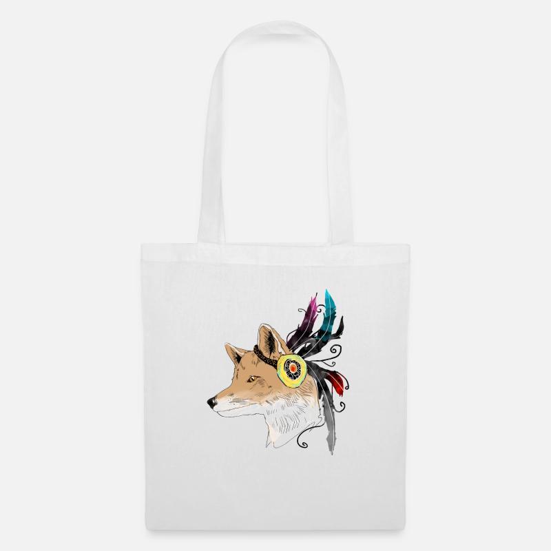 Fuchs mit Feder / Indianer - Stoffbeutel - Weiß
