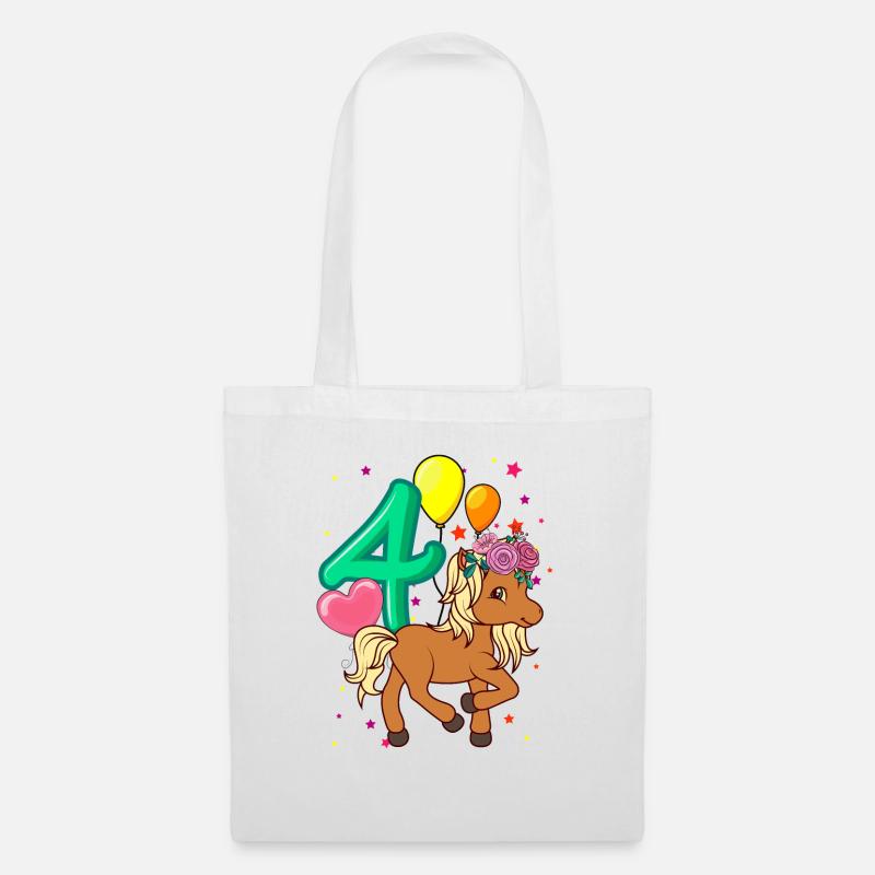 Kinder Geburtstagsshirt Pferd 4 Geburtstag Mädchen - Stoffbeutel - Weiß
