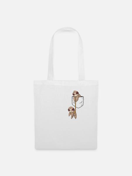 Brusttasche Faultier lustig Kinder T-Shirt - Stoffbeutel - Weiß
