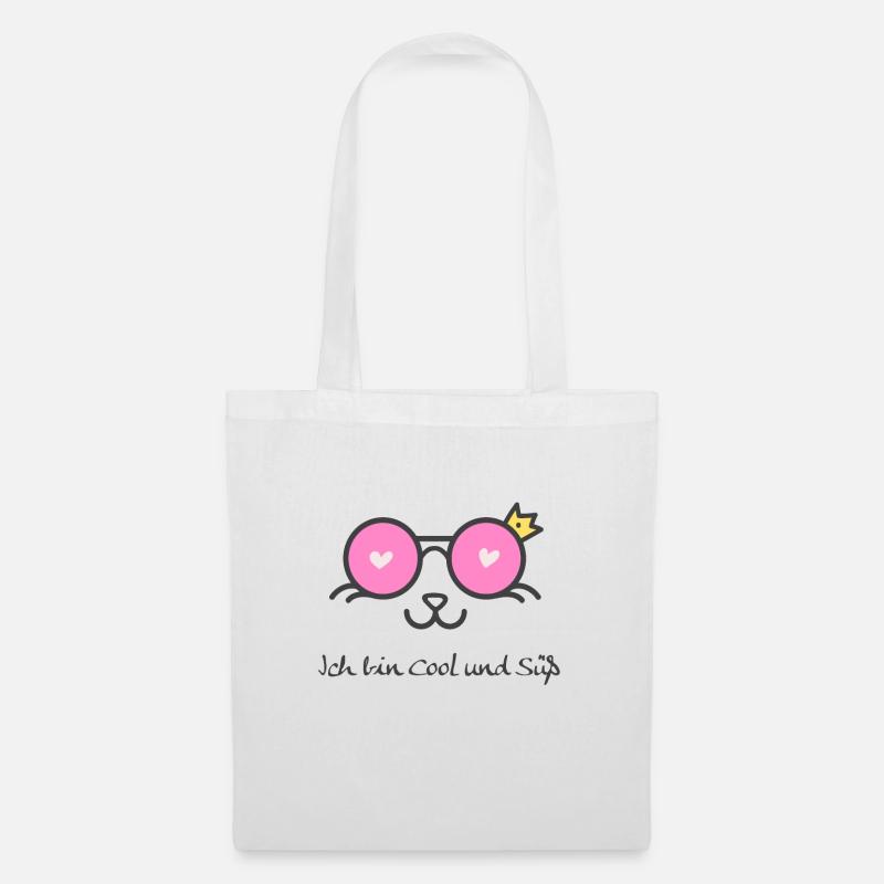 Ich bin Cool - Katze mit Sonnenbrille und Krone - Stoffbeutel - Weiß