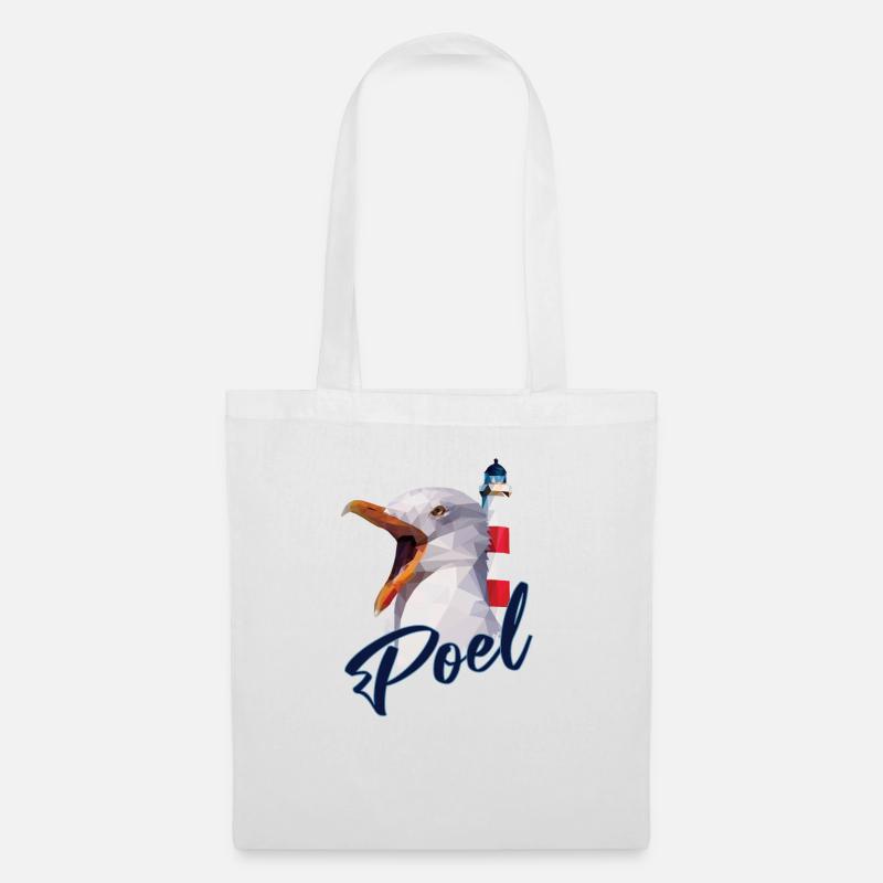 Insel Poel - Leuchtturm Möwe - Souvenir Geschenk - Stoffbeutel - Weiß