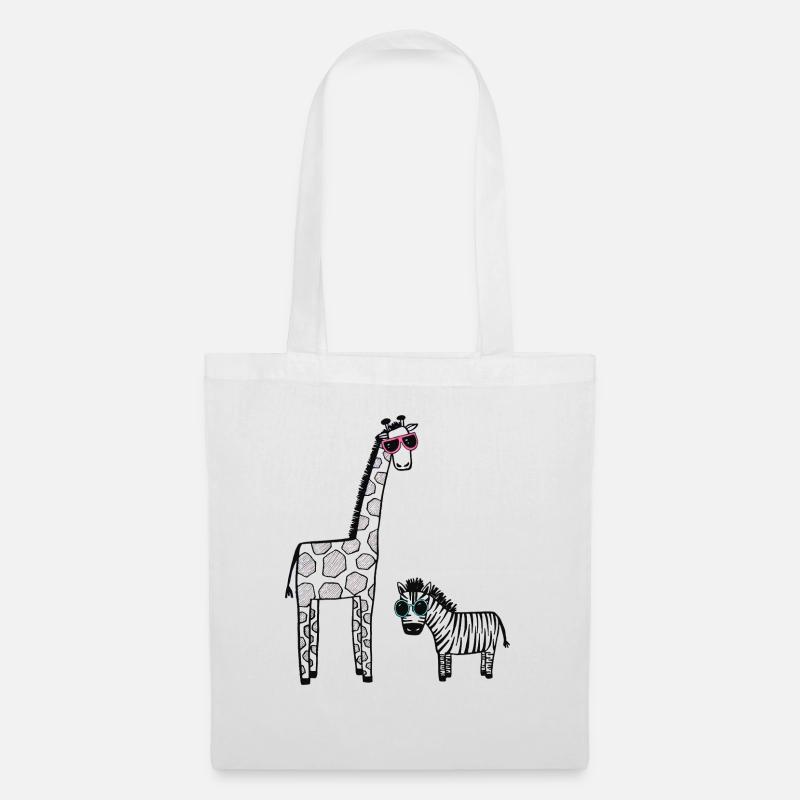 Giraffe und Zebra mit Sonnenbrille - Stoffbeutel - Weiß