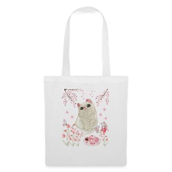 Cat Under Cherry Blossom - Tote Bag - white - Front