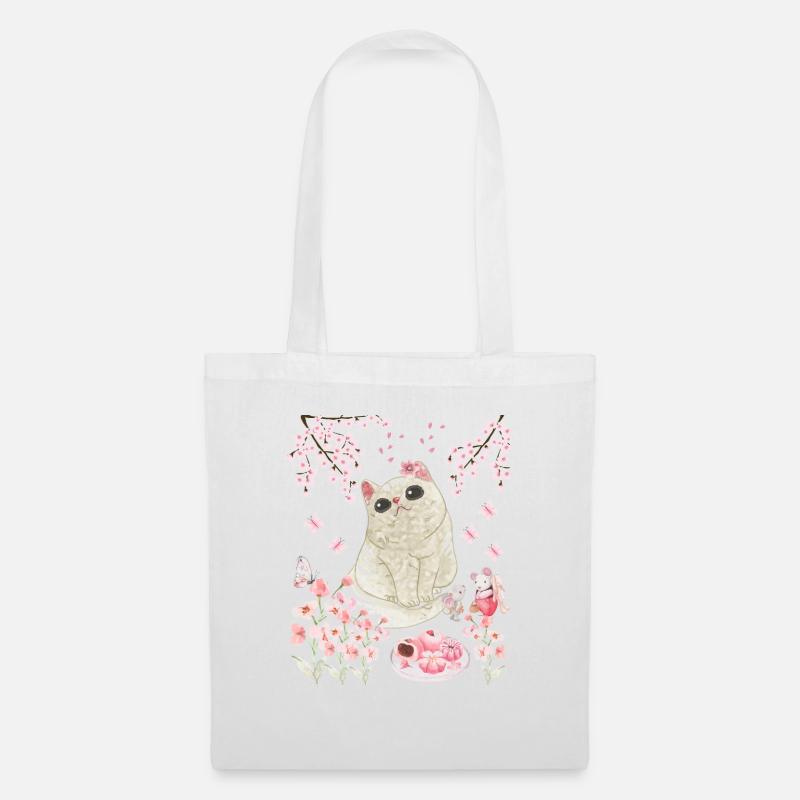 Chat sous la fleur de cerisier - Sac en tissu - blanc