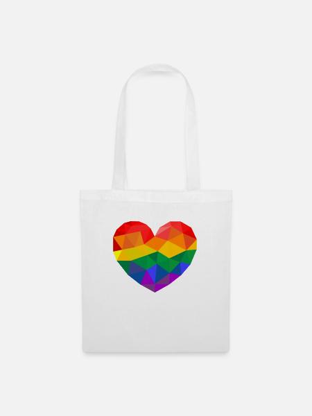 LGBTQ Plus Regenbogen Pride Herz Polygon - Stoffbeutel - Weiß