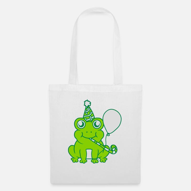 Geburtstag feiernder kleiner Frosch - Stoffbeutel - Weiß