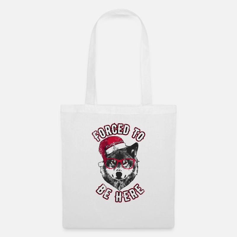 Forced to be here - Grumpy Christmas Wolf - Tote Bag - white