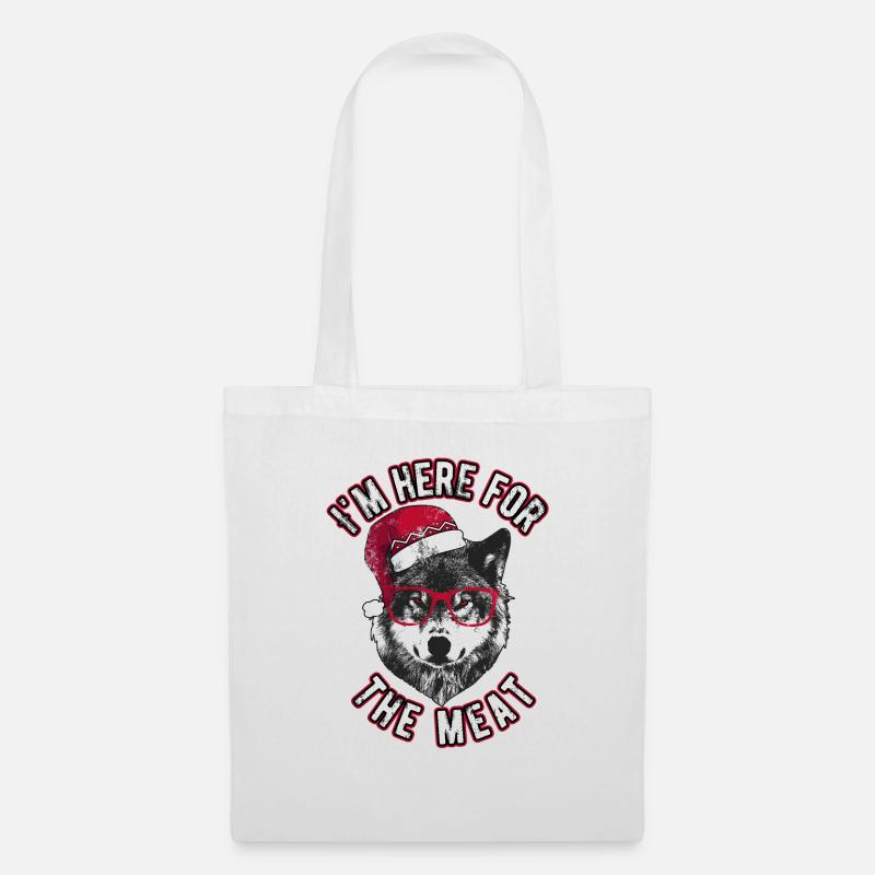 Ich bin wegen des Fleisches hier - Grumpy Christmas Wolf - Stoffbeutel - Weiß