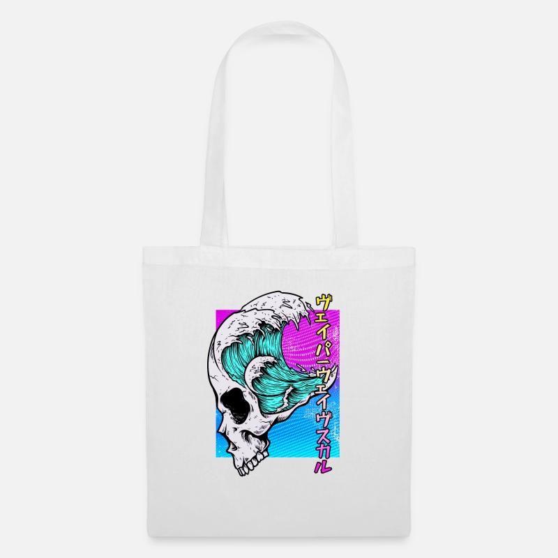 Skull Vaporwave Synthwave - Stoffbeutel - Weiß