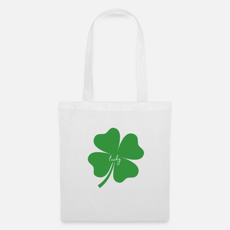 4 Leaf Clover With Lucky On It - Tote Bag - white