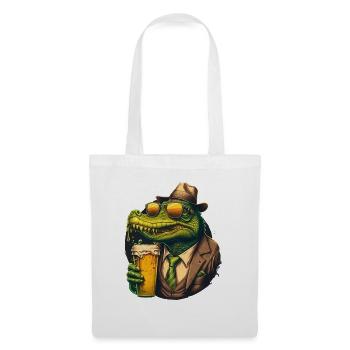 Cool crocodile with sunglasses in a suit and beer - Tote Bag - white - Front
