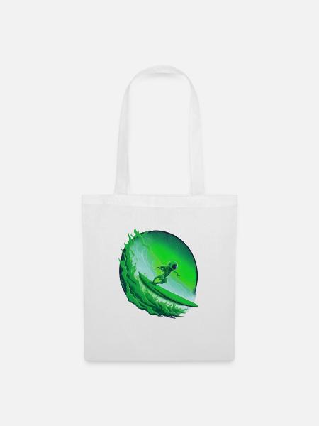 Galaktischer grüner Alien-Surfer - Stoffbeutel - Weiß
