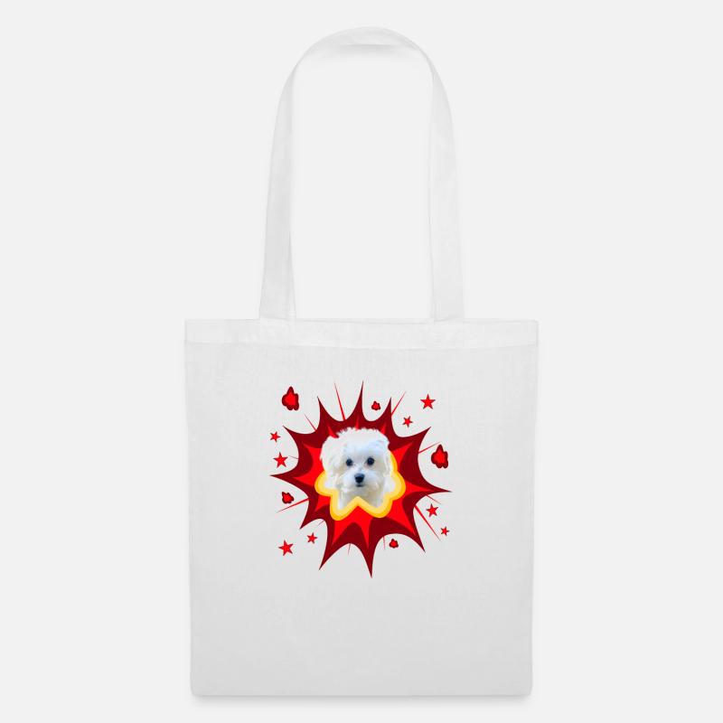 Comic Hund Design - Pow - Malteser - Stoffbeutel - Weiß