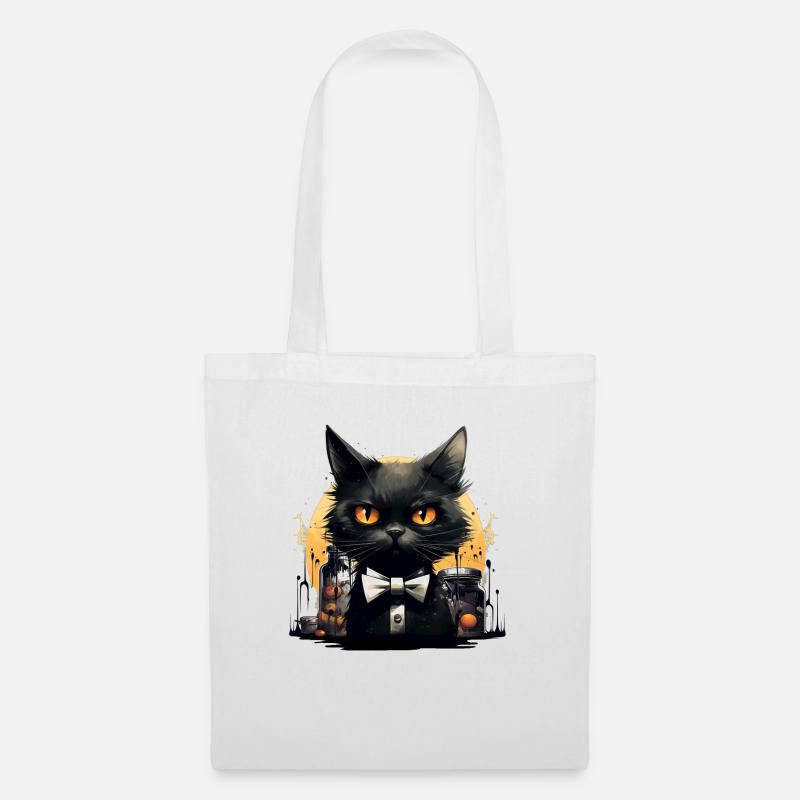 Halloween Katze gruselig - Stoffbeutel - Weiß