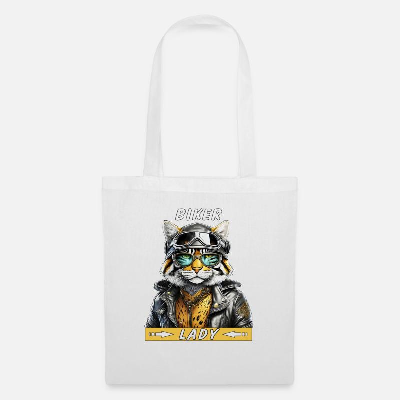 CAT LEATHER JACKET BIKER LADY - Tote Bag - white
