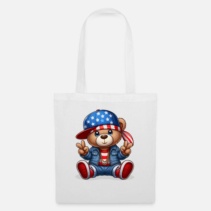 Cooler Teddybär - Stoffbeutel - Weiß