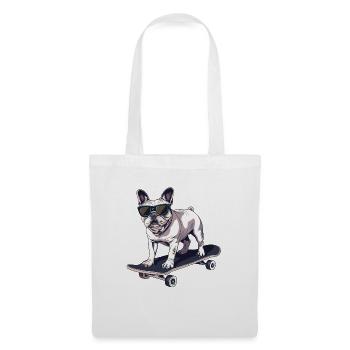 Französische Bulldogge Skateboarding - Stoffbeutel - Weiß - Vorne
