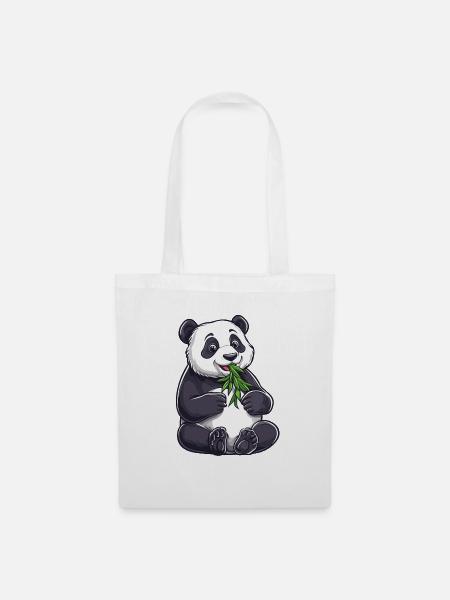 Pandabär mit Bambus - Stoffbeutel - Weiß