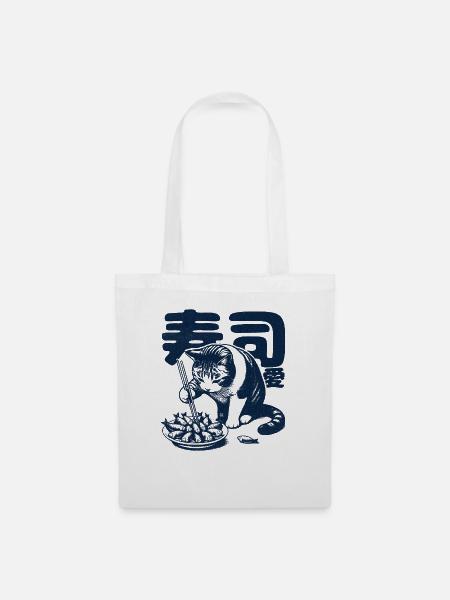 Sushi liebende Katze - Stoffbeutel - Weiß