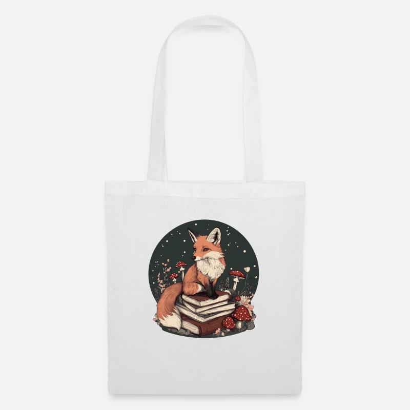 Cottagecore Fuchs mit Büchern - Stoffbeutel - Weiß