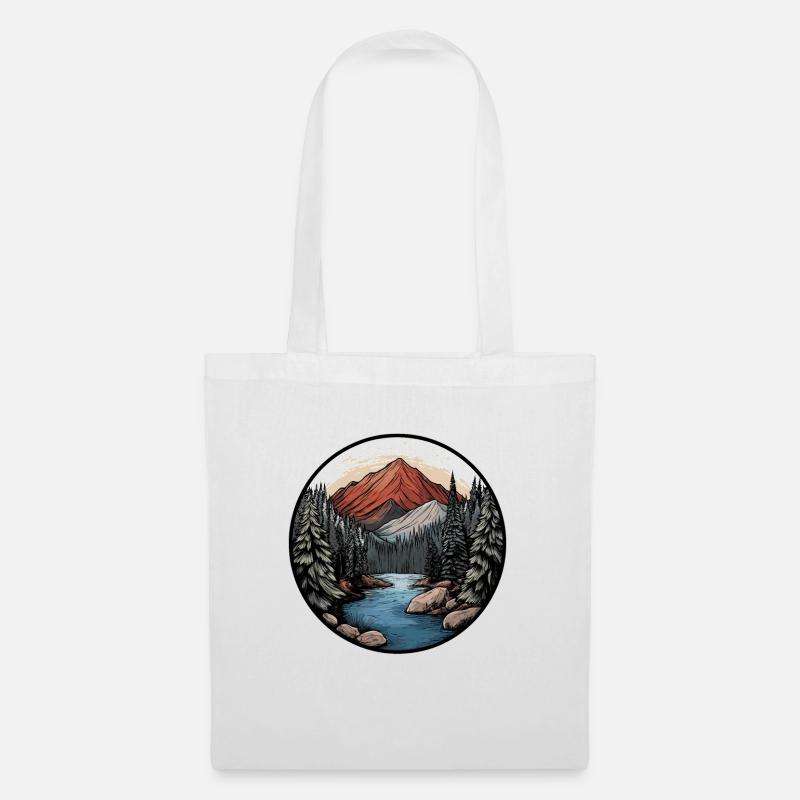 Berge und Wald, ein Wander Design - Stoffbeutel - Weiß