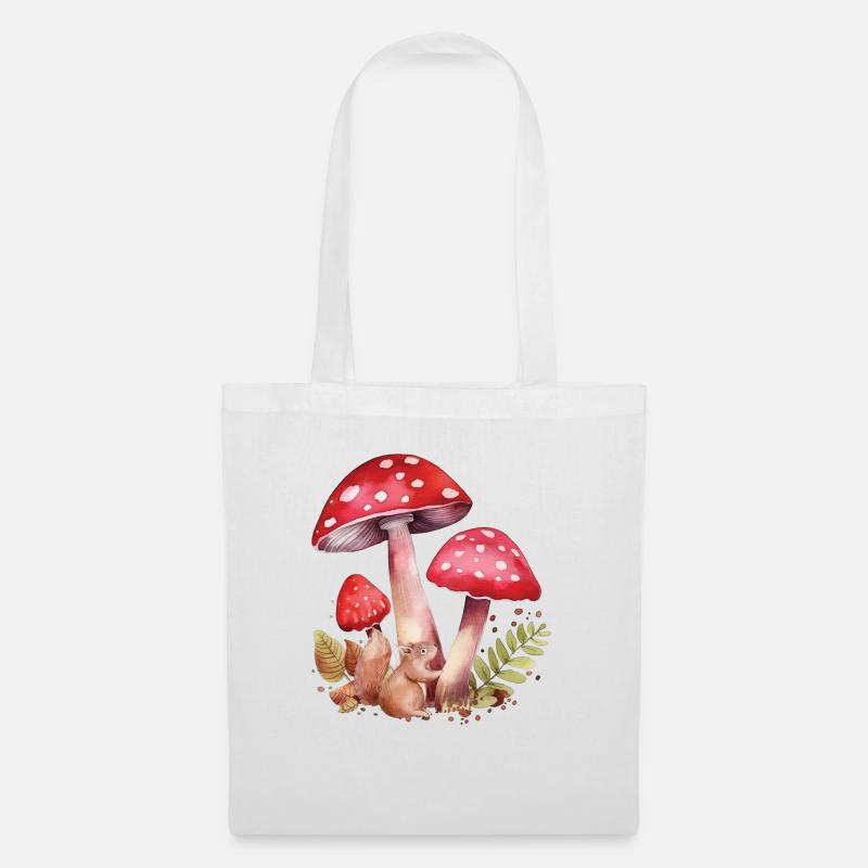 Niedliches Eichhörnchen mit roten Champignons Cute - Stoffbeutel - Weiß