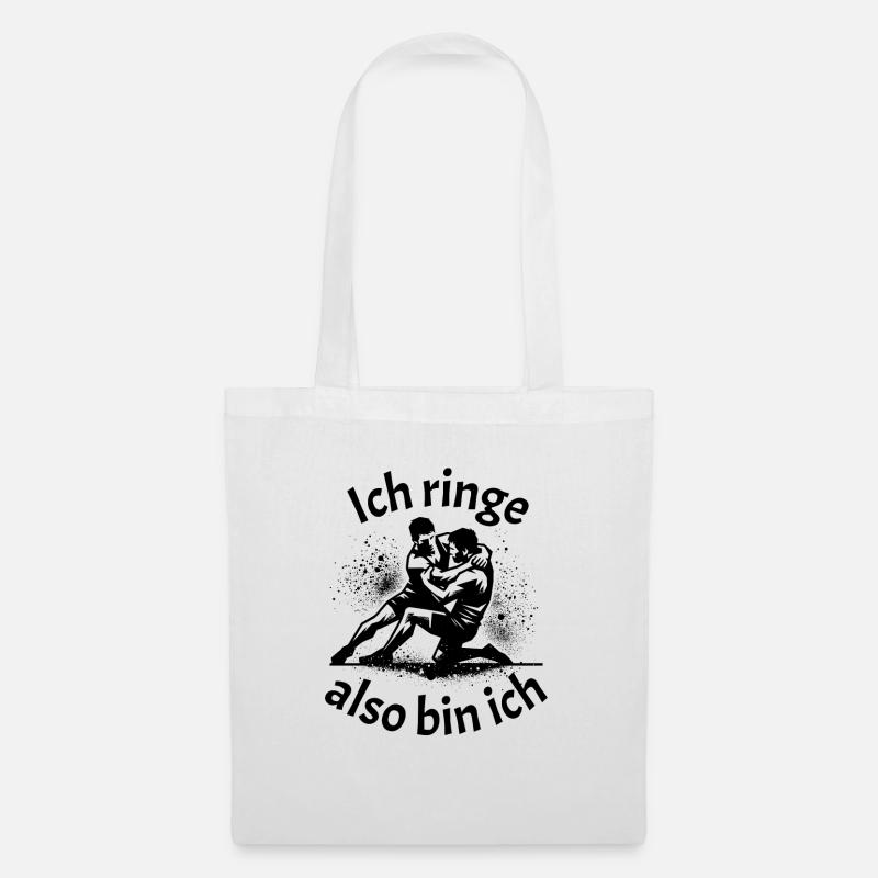 Ich ringe also bin ich mit zwei Ringern - Stoffbeutel - Weiß