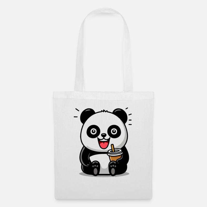Süßer Panda mit Getränk - Stoffbeutel - Weiß
