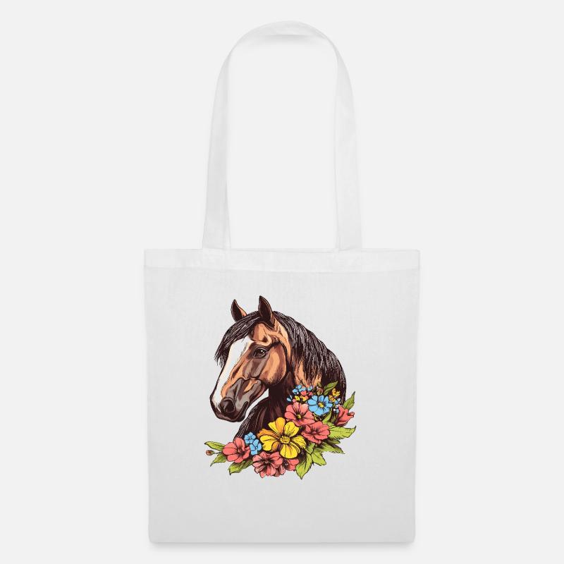 Pferd mit Blumen - Stoffbeutel - Weiß